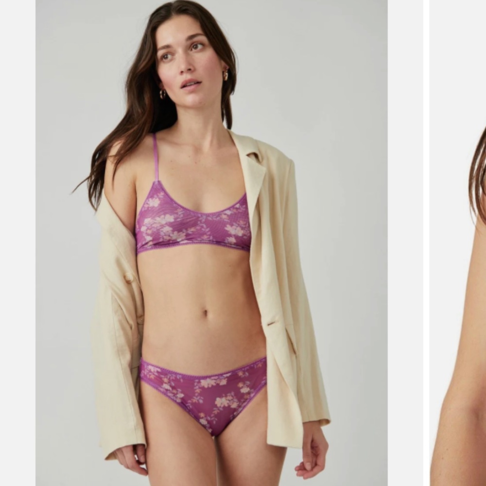 Intimatley FP Floral Botanical Printed Mesh Thong Purple Pearl M Med